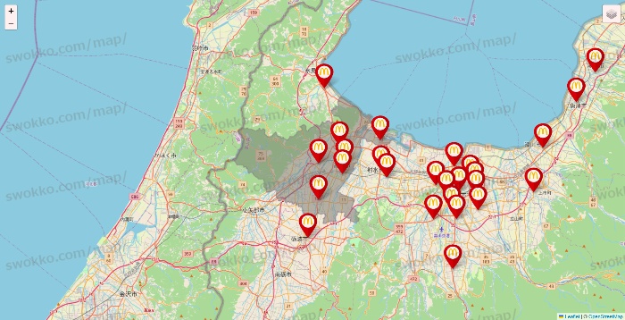 富山県のマクドナルドの店舗地図