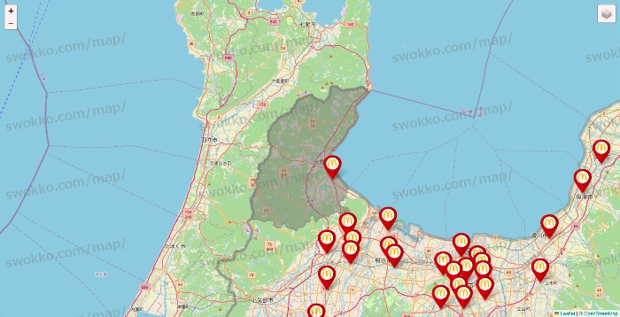 富山県のマクドナルドの店舗地図