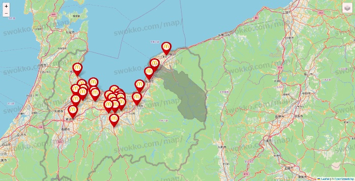 富山県のマクドナルドの店舗地図