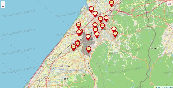 石川県のマクドナルドの店舗地図