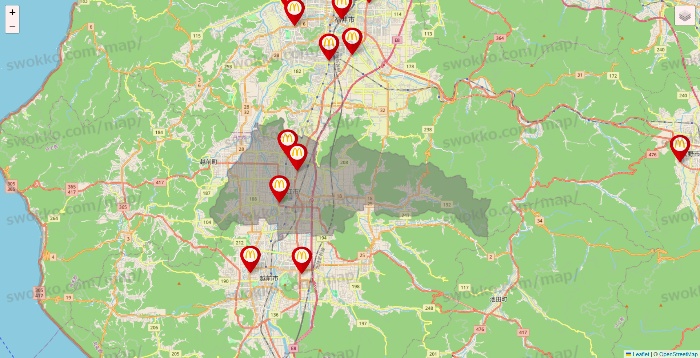 福井県のマクドナルドの店舗地図