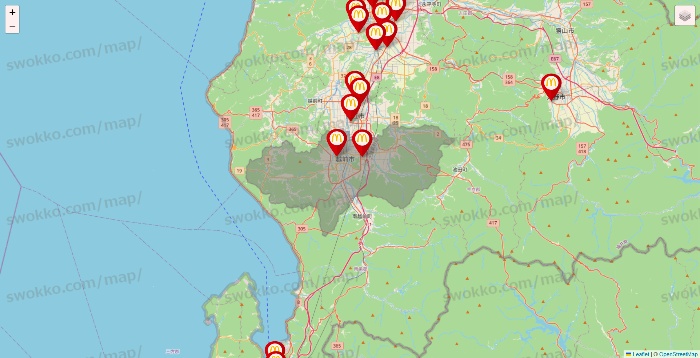 福井県のマクドナルドの店舗地図