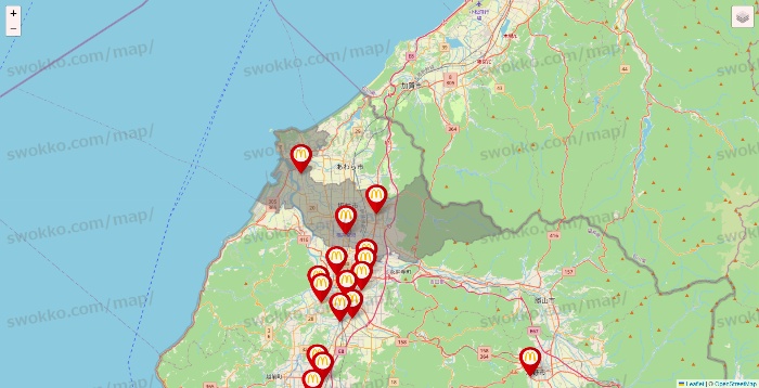 福井県のマクドナルドの店舗地図