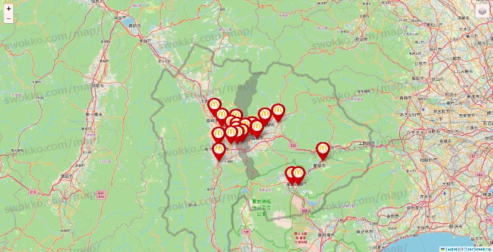 山梨県のマクドナルドの店舗地図
