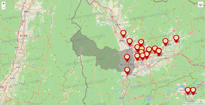 山梨県のマクドナルドの店舗地図