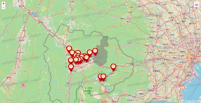 山梨県のマクドナルドの店舗地図