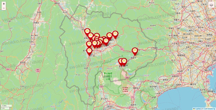 山梨県のマクドナルドの店舗地図
