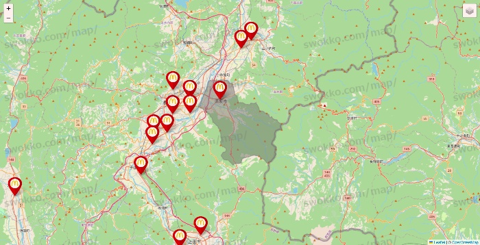 長野県のマクドナルドの店舗地図