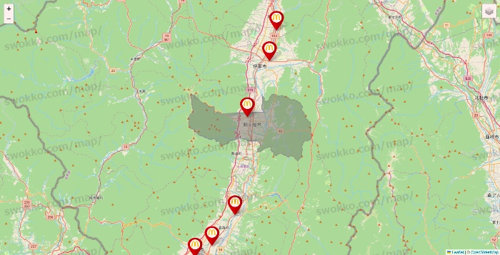 長野県のマクドナルドの店舗地図