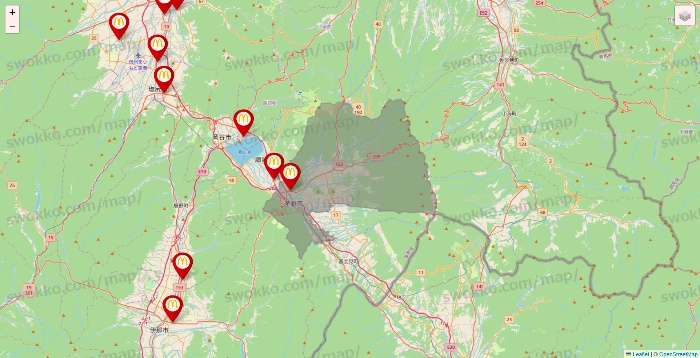 長野県のマクドナルドの店舗地図