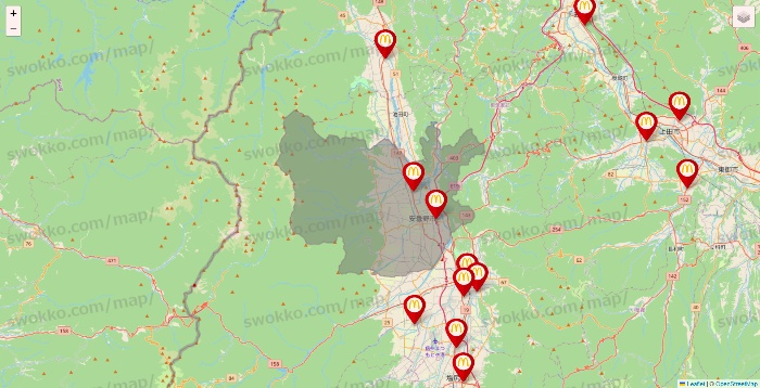 長野県のマクドナルドの店舗地図
