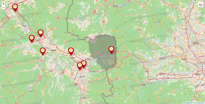 長野県のマクドナルドの店舗地図