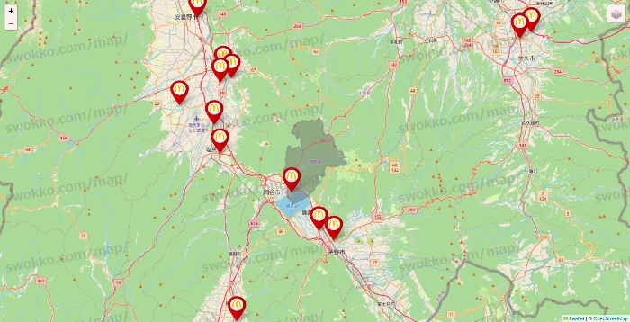 長野県のマクドナルドの店舗地図