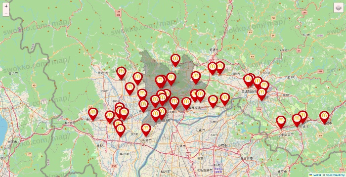 岐阜県のマクドナルドの店舗地図