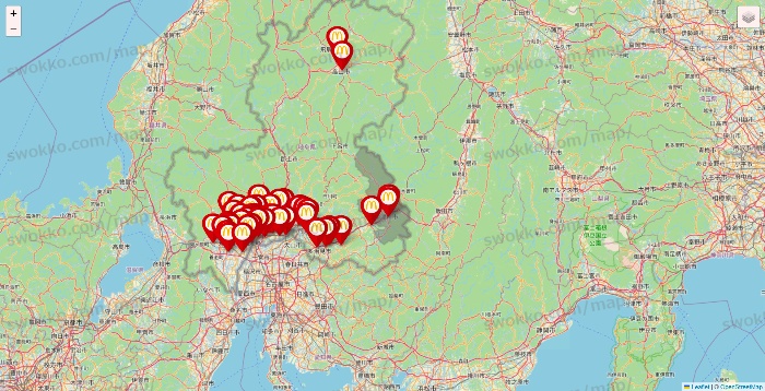 岐阜県のマクドナルドの店舗地図