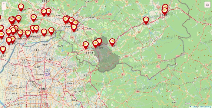 岐阜県のマクドナルドの店舗地図