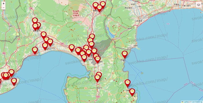 静岡県のマクドナルドの店舗地図