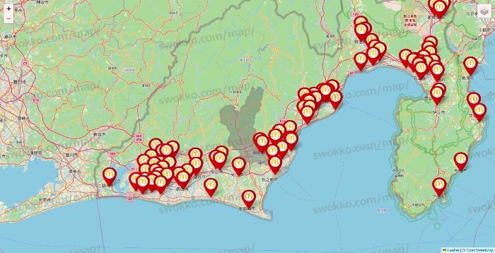 静岡県のマクドナルドの店舗地図