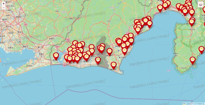 静岡県のマクドナルドの店舗地図