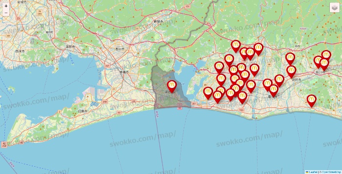 静岡県のマクドナルドの店舗地図