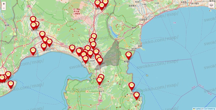 静岡県のマクドナルドの店舗地図