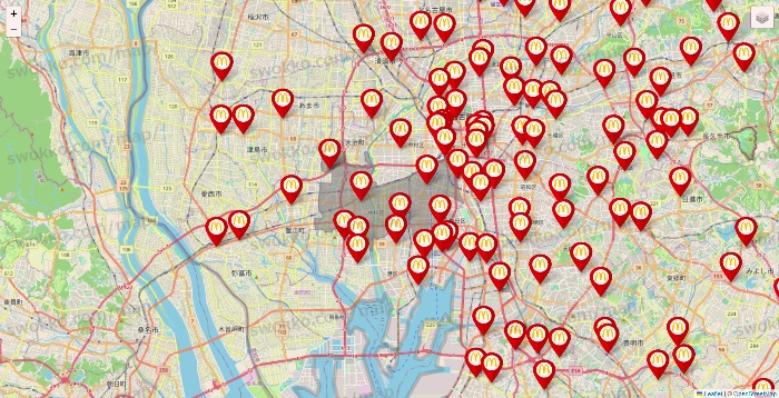 愛知県のマクドナルドの店舗地図