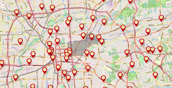 愛知県のマクドナルドの店舗地図