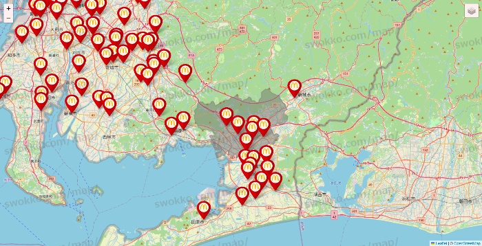 愛知県のマクドナルドの店舗地図