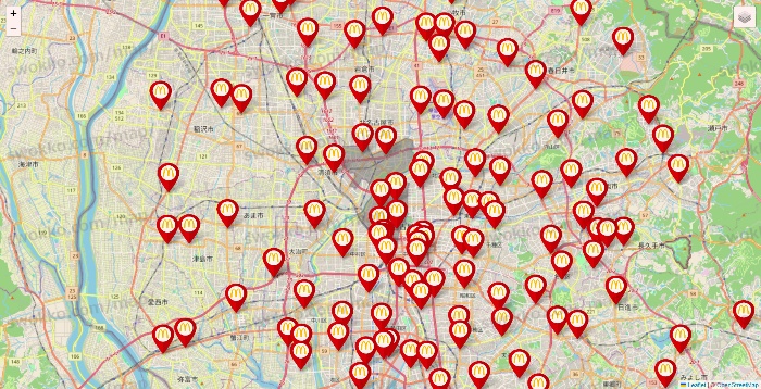 愛知県のマクドナルドの店舗地図