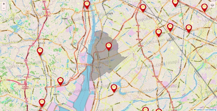 愛知県のマクドナルドの店舗地図