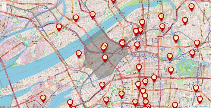 大阪府のマクドナルドの店舗地図