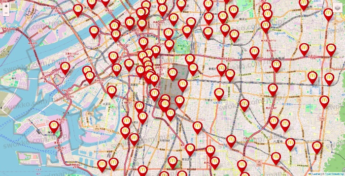 大阪府のマクドナルドの店舗地図