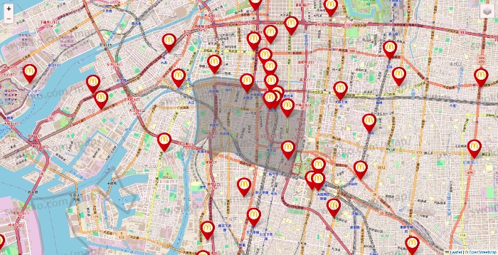 大阪府のマクドナルドの店舗地図