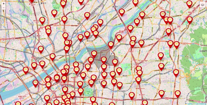 大阪府のマクドナルドの店舗地図