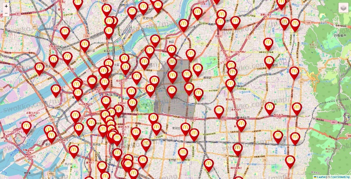 大阪府のマクドナルドの店舗地図