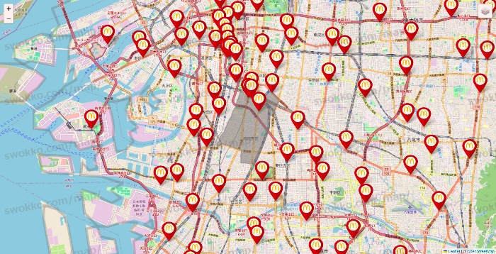 大阪府のマクドナルドの店舗地図