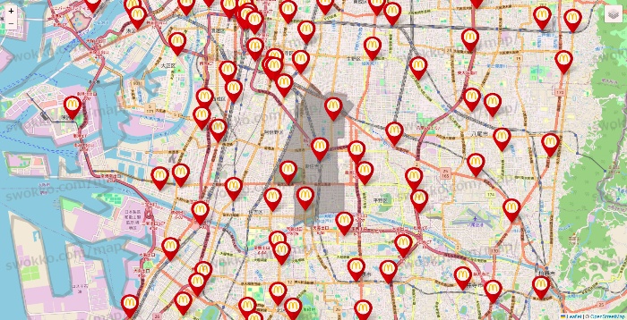 大阪府のマクドナルドの店舗地図