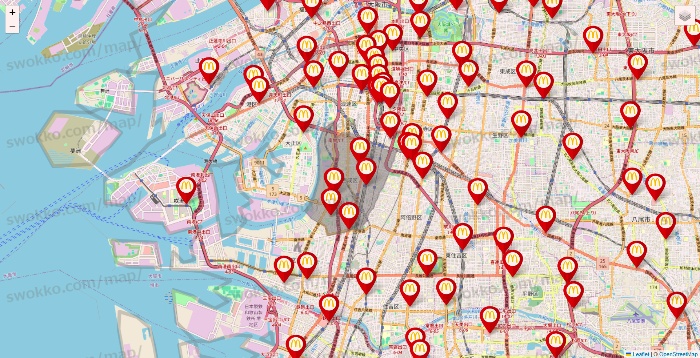 大阪府のマクドナルドの店舗地図