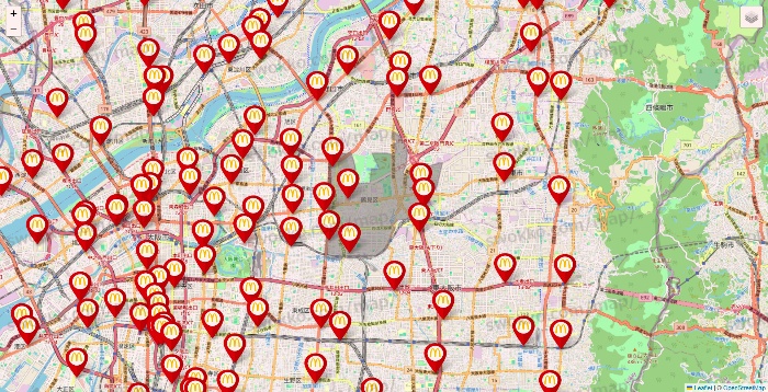 大阪府のマクドナルドの店舗地図