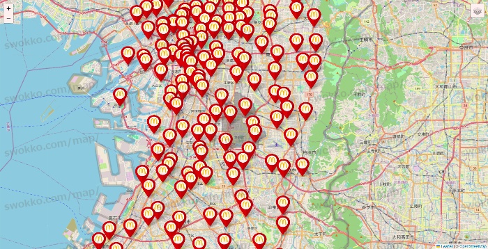 大阪府のマクドナルドの店舗地図
