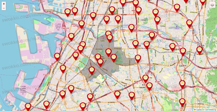 大阪府のマクドナルドの店舗地図