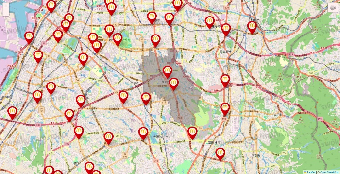 大阪府のマクドナルドの店舗地図
