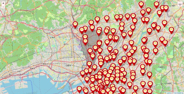 大阪府のマクドナルドの店舗地図