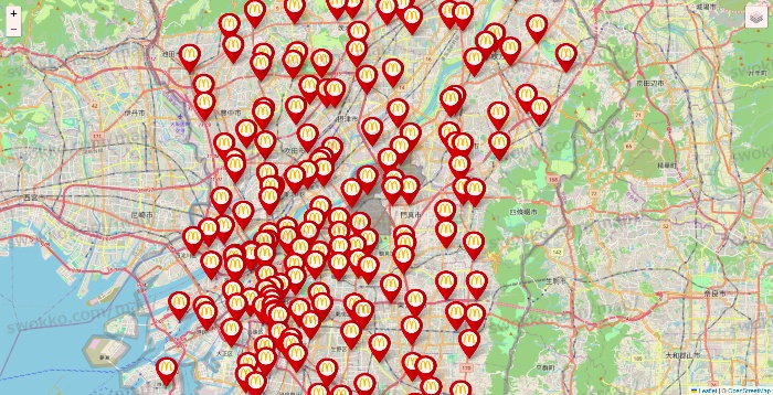 大阪府のマクドナルドの店舗地図