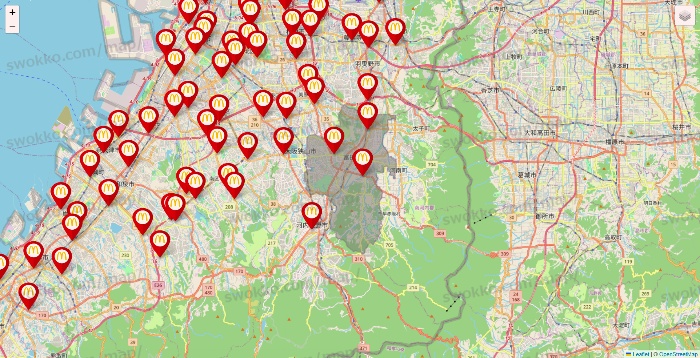 大阪府のマクドナルドの店舗地図