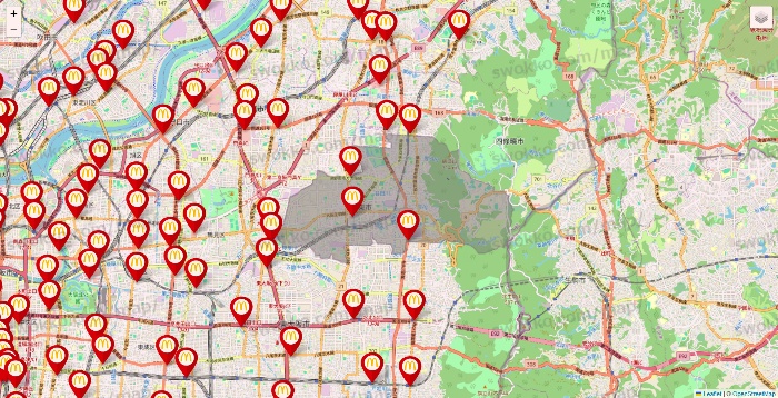 大阪府のマクドナルドの店舗地図