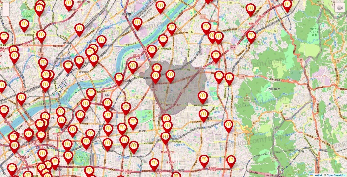 大阪府のマクドナルドの店舗地図