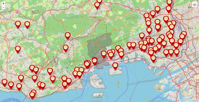 兵庫県のマクドナルドの店舗地図