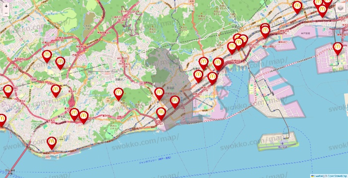 兵庫県のマクドナルドの店舗地図