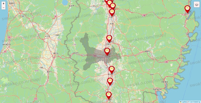 岩手県のマクドナルドの店舗地図